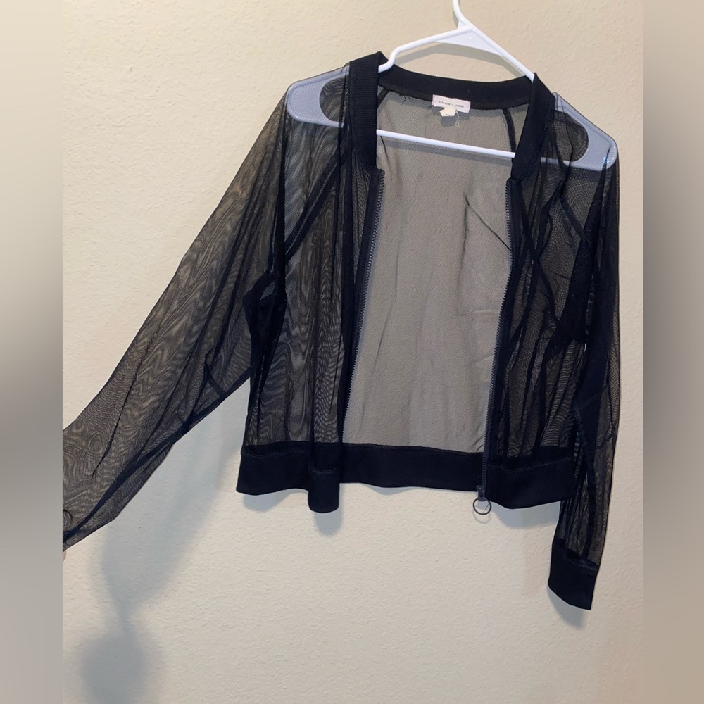 See through black mesh jacket